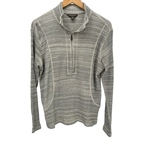 Tommy Bahama Sweater Womens Medium Cream Gray Marled 1/2 Zip Coastal Pullover - Picture 1 of 7